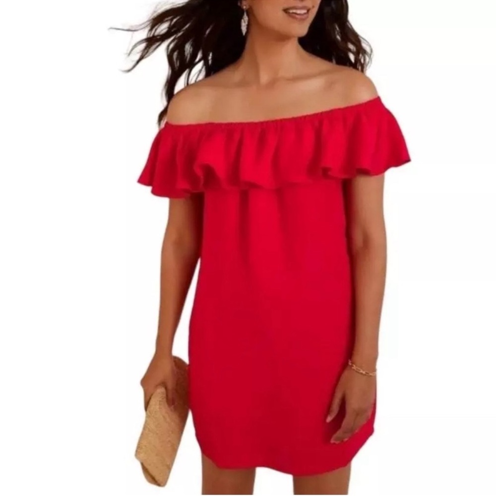 Tommy Bahama Linen Blend Off-Shoulder Red Dress